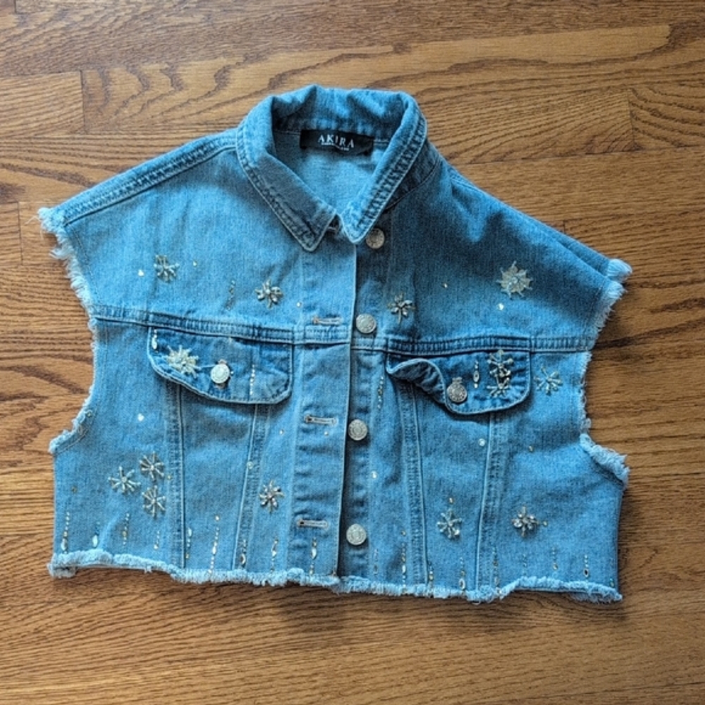 Akira - Y2K RHINESTONE MINI DENIM VEST - Picture 3 of 5
